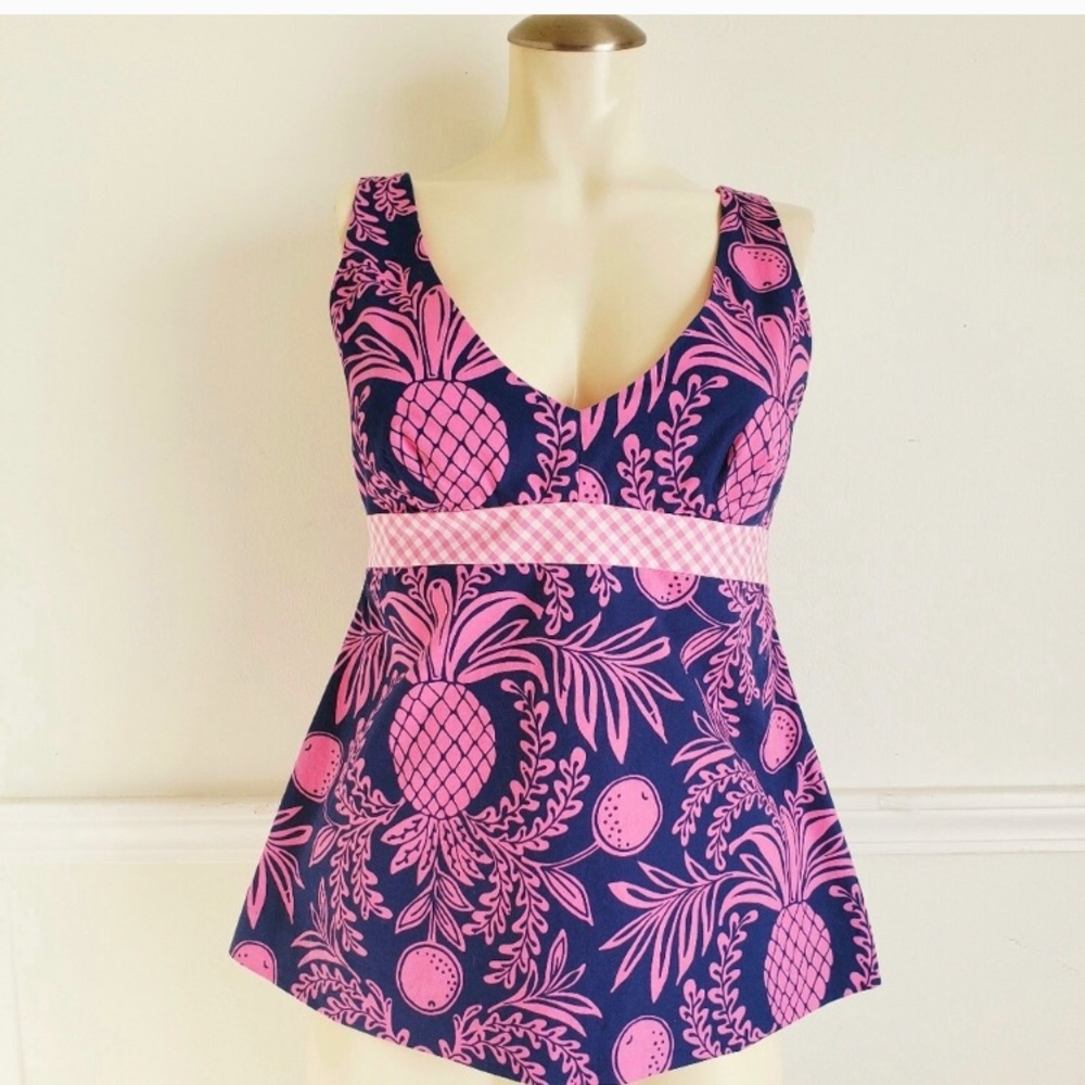 Lilly Pulitzer Pineapple Pink Navy Gingham Top 2